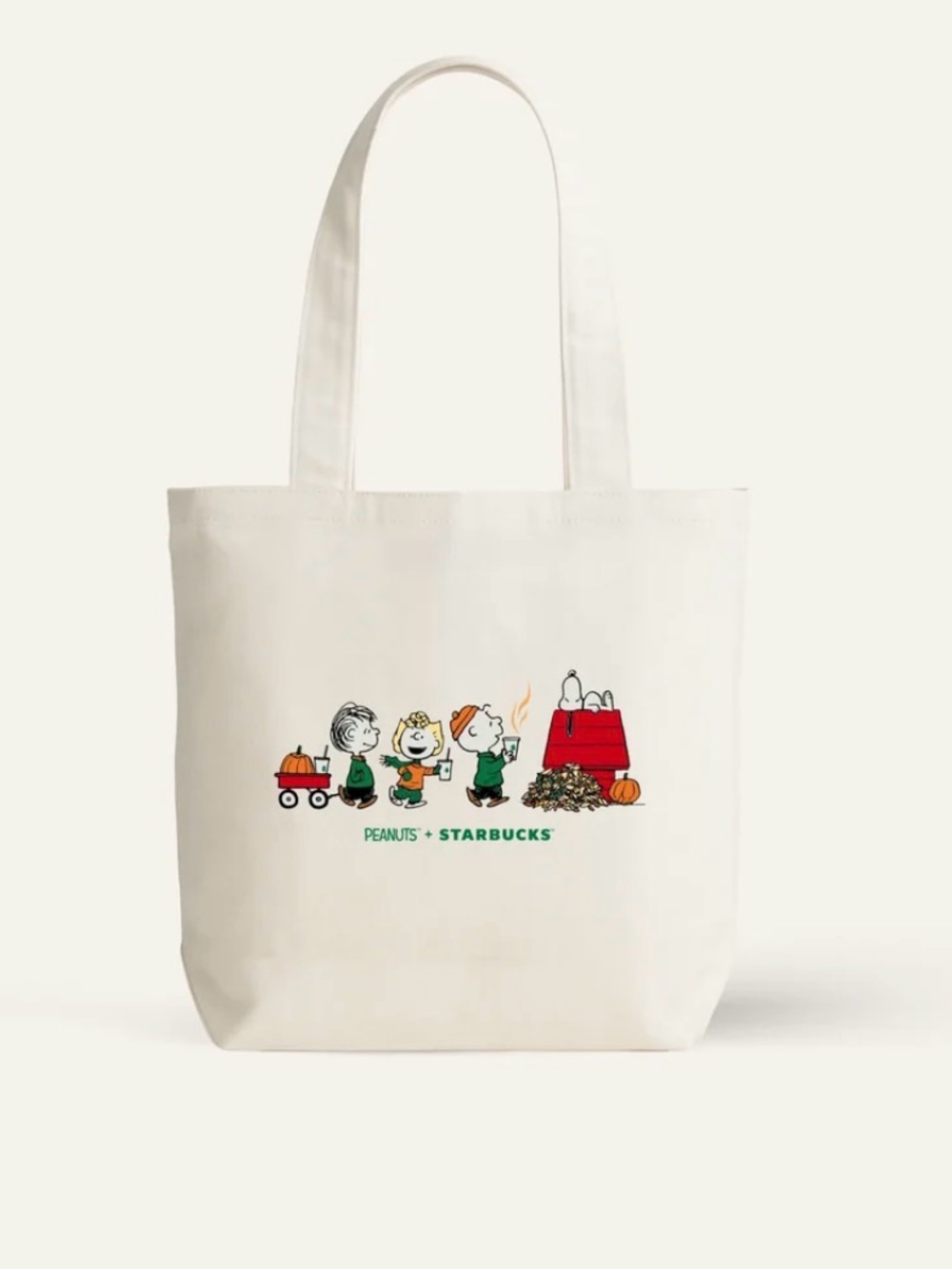 Starbucks White Tote with Multicolor Peanuts Characters